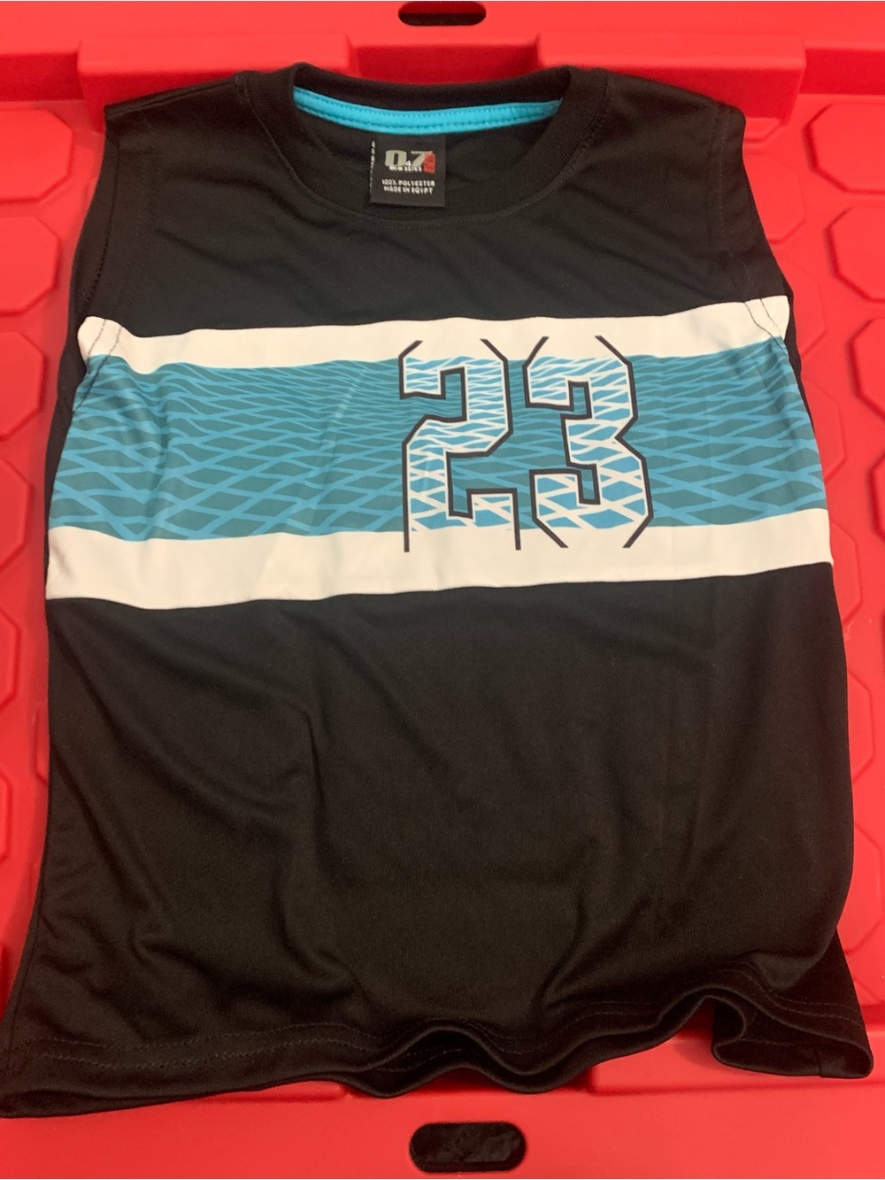 Men's Black Athletic Tee with Blue Stripe and 23 Graphic